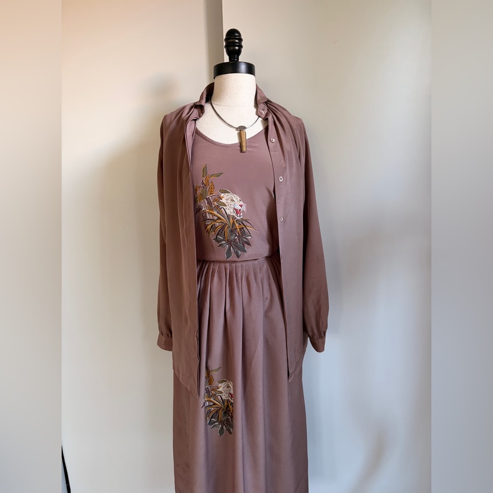 Vintage 80s Serge Nancel 3 Piece Tiger Print Set Small